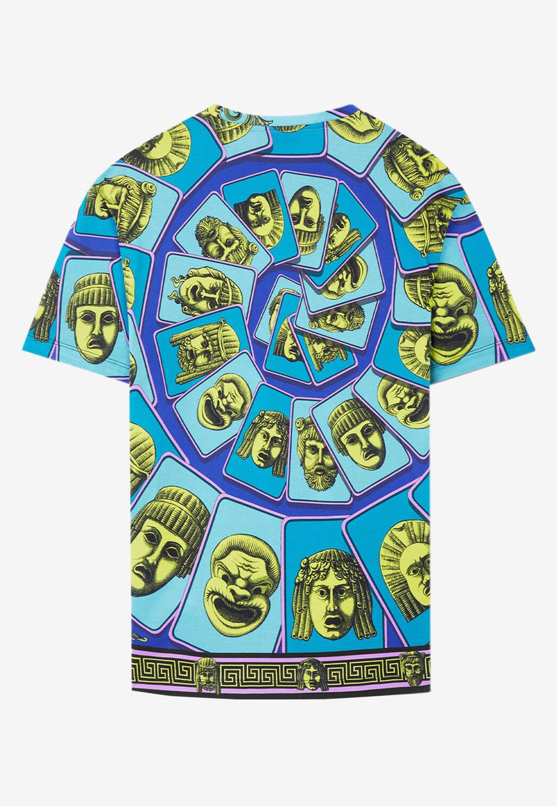 Versace Le Maschere Print Short-Sleeved T-shirt 1006662 1A07044 5G540 Multicolor