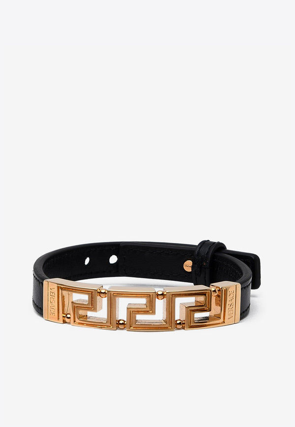 Versace Greca Leather Bracelet Black 1006692 1A00637 1B00V