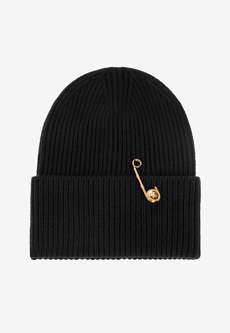 Safety Pin Ribbed Beanie Black 1007514 1A06583 1B000