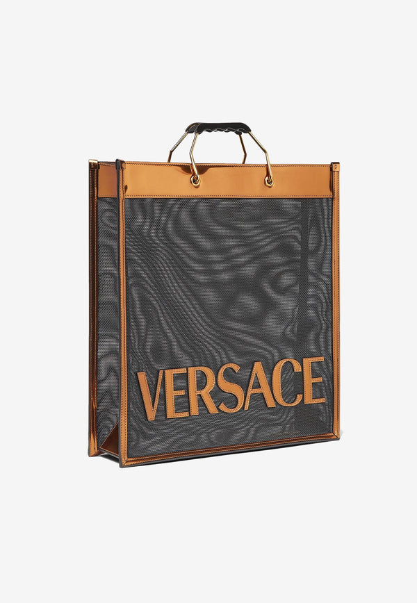 Versace Logo Tall Tote Bag 1008924 1A06765 2X16V Brown