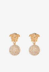 Versace Crystal Embellished Medusa Drop Earrings 1009252 1A00621 4J090 Gold