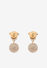 Versace Crystal Embellished Medusa Drop Earrings 1009252 1A00621 4J090 Gold