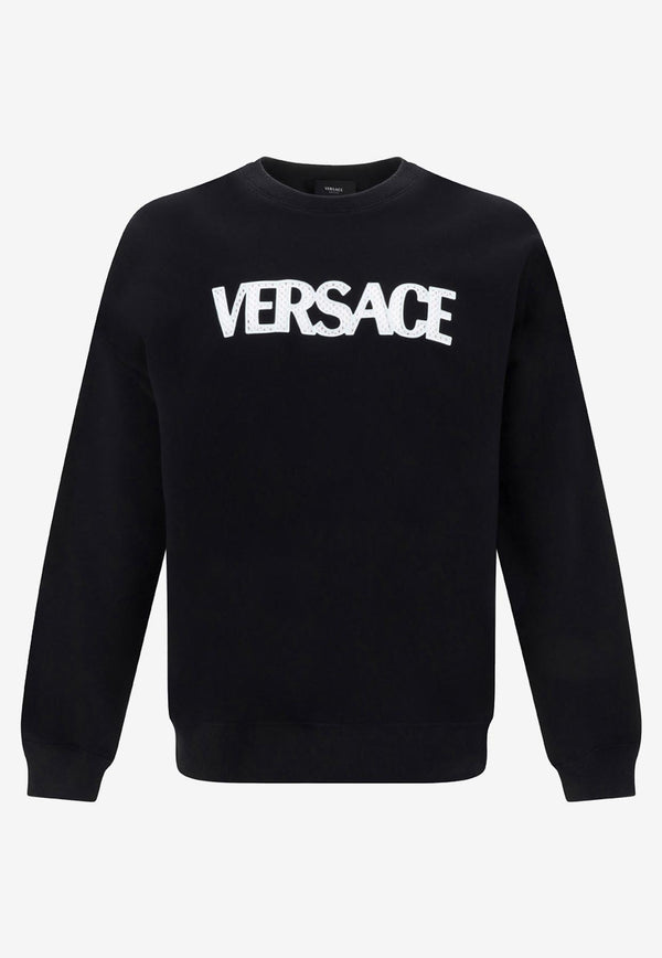 Versace Logo Embroidered Sweatshirt 1009340 1A06793 1B000 Black