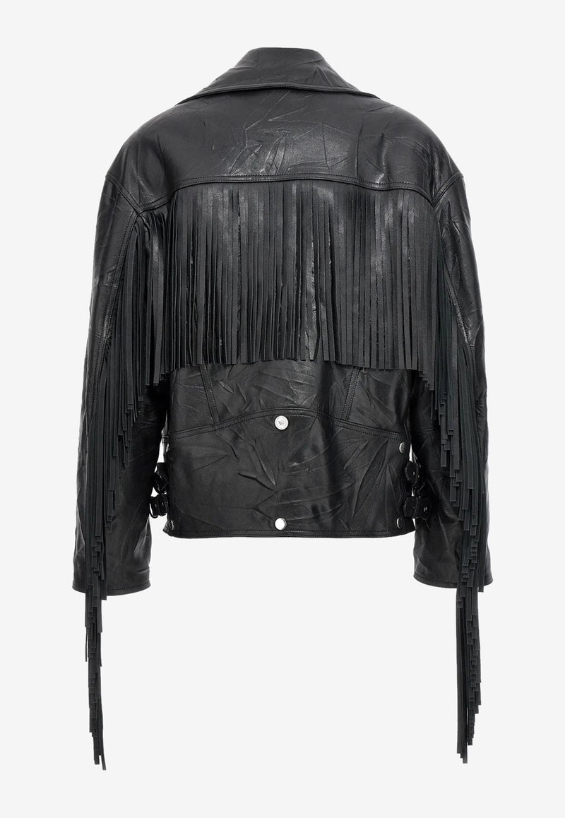 Versace Fringed Leather Jacket 1009503 1A07324 1B000 Black