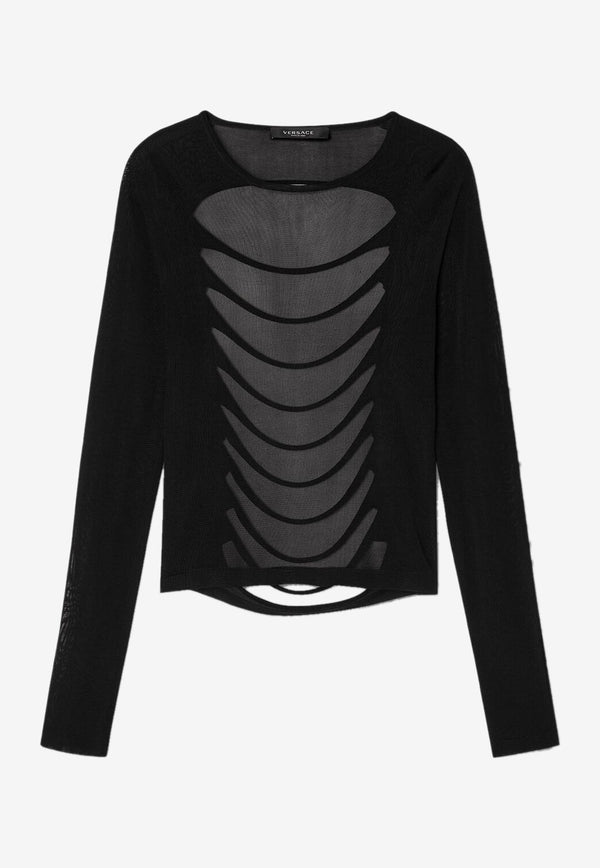 Versace Slashed Knit Long-Sleeved Top 1009659 1A07009 1B000 Black