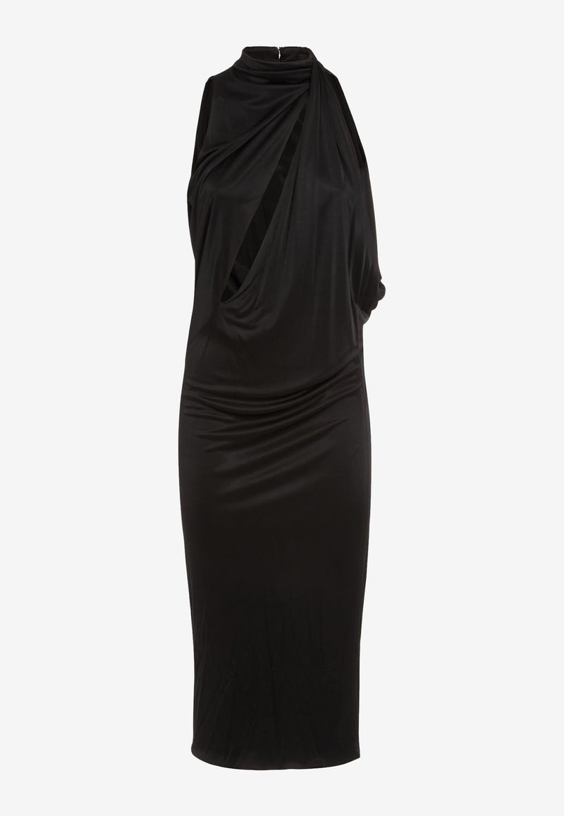 Versace Slashed Halterneck Midi Dress 1010003 1A00572 1B000 Black