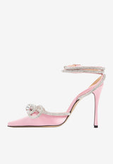 110 Double Bow Crystal-Embellished Satin Pumps