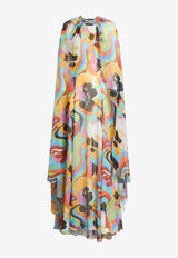 Etro Maxi Silk Cape Dress Multicolor 12363-4622 8000