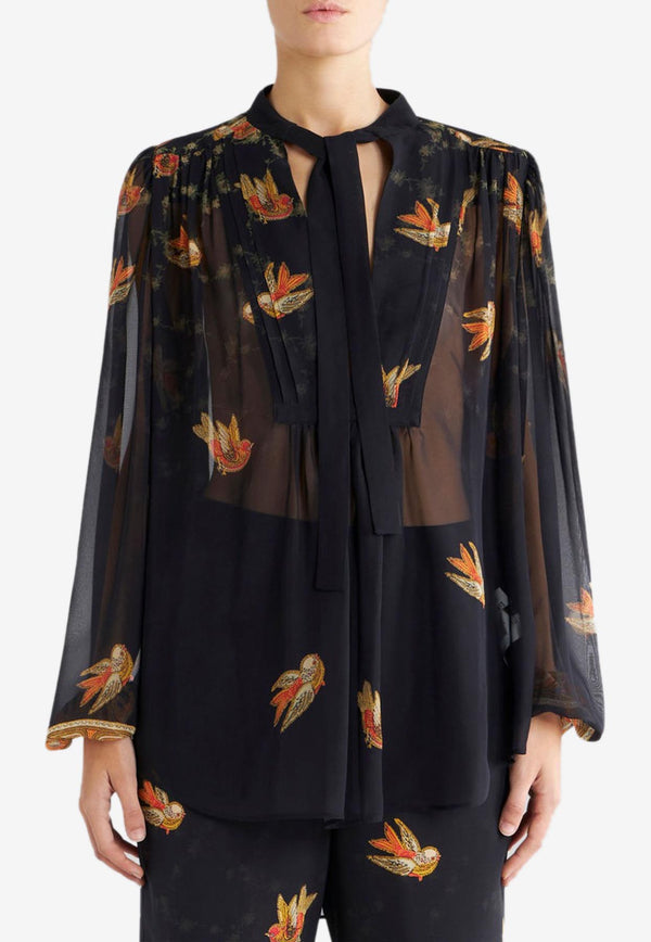 Etro Printed Silk Georgette Shirt Black 12445-4338 0001