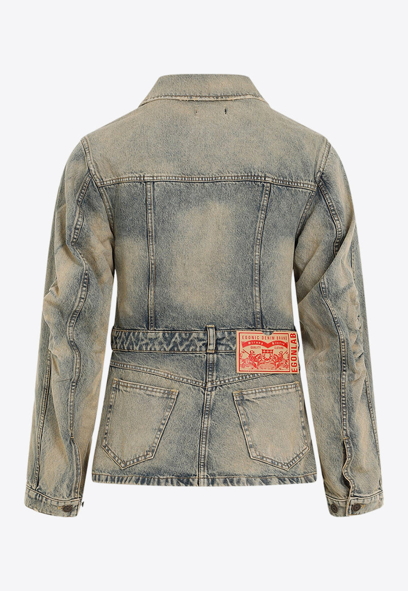 Cut-Out Vintage-Effect Denim Jacket