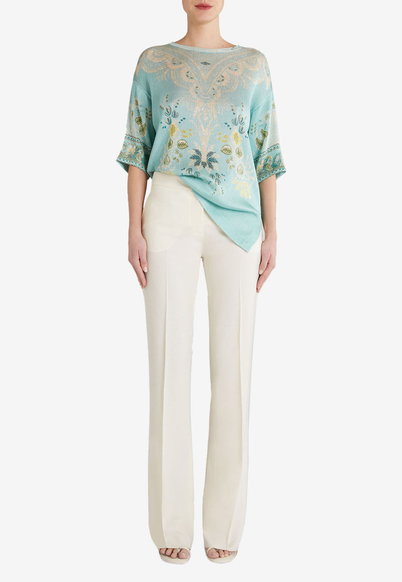 Etro High-Waist Jacquard Wool Pants 13191-0531 0990 Ivory