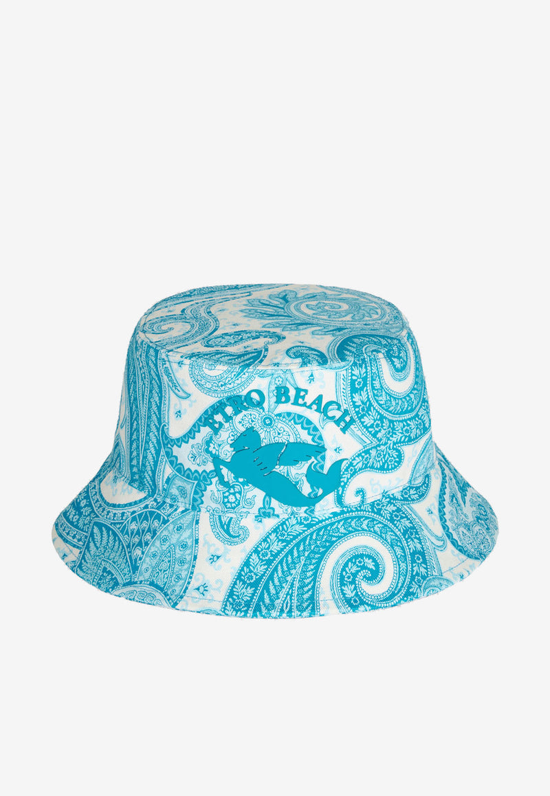 Etro Liquid Paisley Bucket Hat with Cube Logo 16173-5689 0251 Light Blue