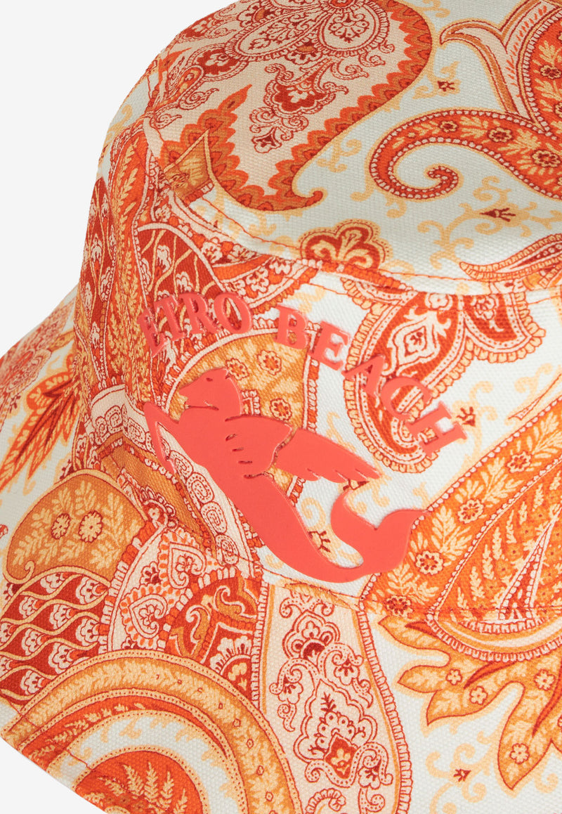 Etro Liquid Paisley Bucket Hat with Cube Logo 16173-5689 0750 Orange