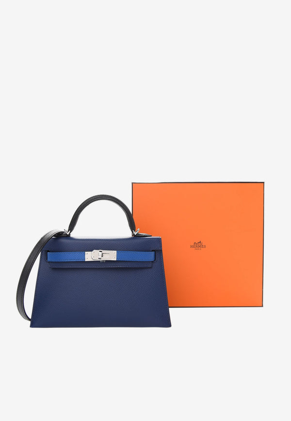 Hermès Mini Kelly Sellier 20 Bleu Saphir Bleu and France Black Epsom Leather with Palladium Hardware Black 1648751613