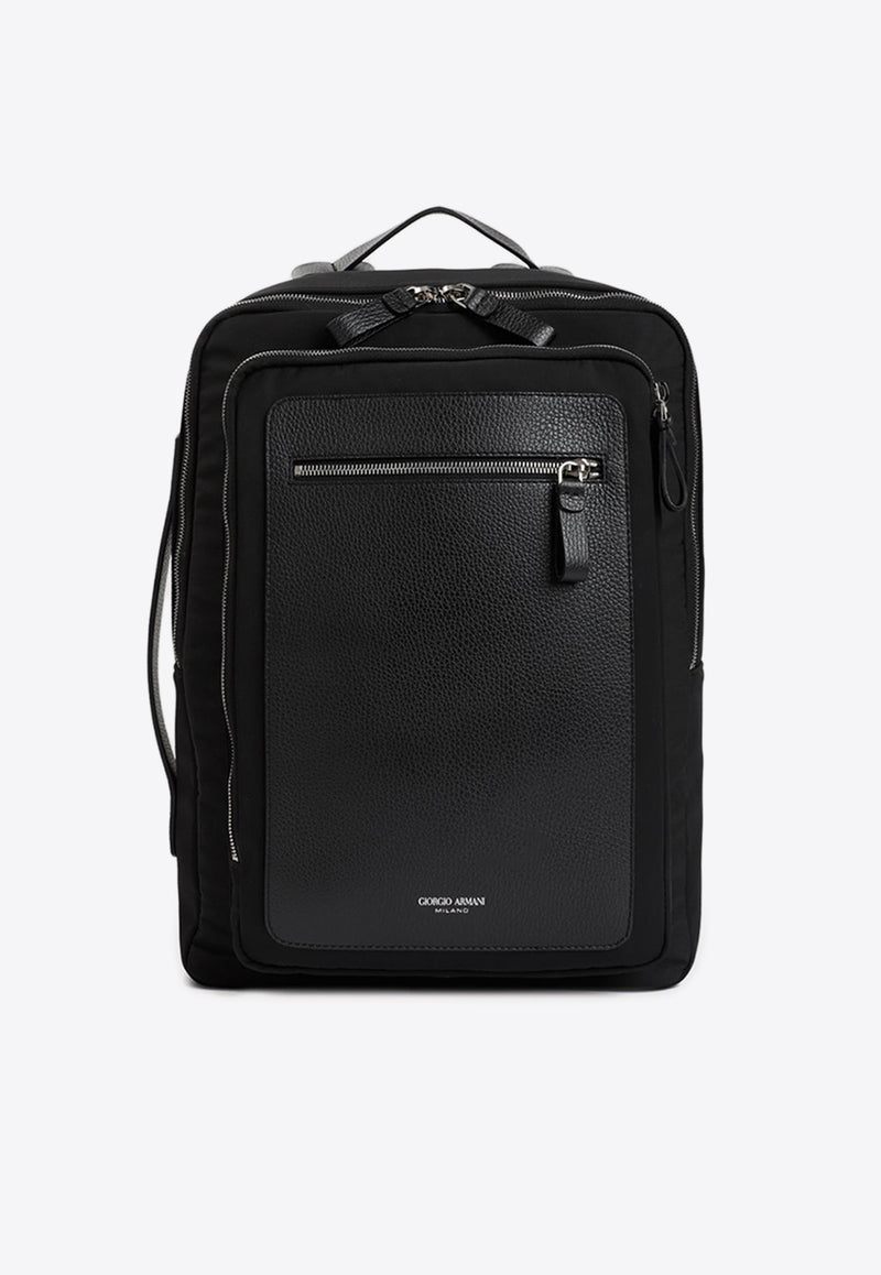 Logo Backpack in Leather and Tech Fabric