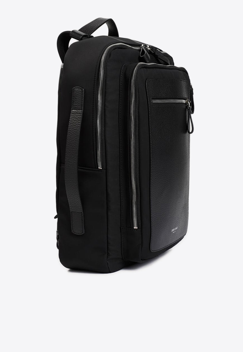 Logo Backpack in Leather and Tech Fabric