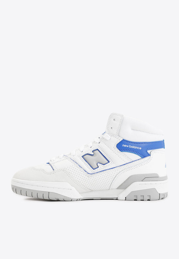 650 High-Top Sneakers in White with Marine Blue and Angora