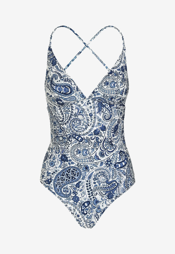 Etro Floral Paisley One-Piece Swimsuit 19615-4467 0200 Navy