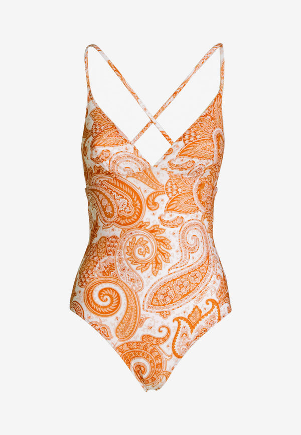 Etro Liquid Paisley One-Piece Swimsuit 19615-4475 0750 Orange