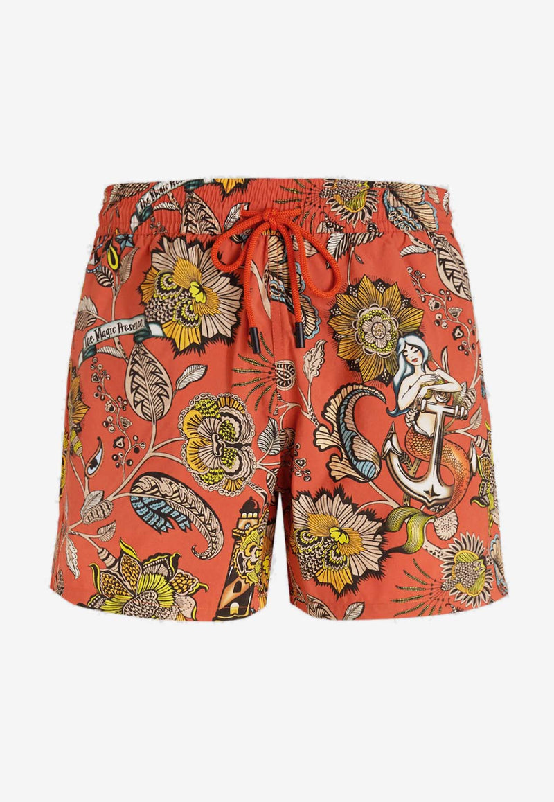 Etro Tattoo Print Swim Shorts Orange 1B350-5603 0750