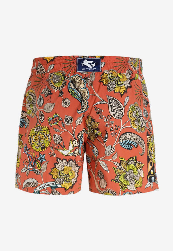 Etro Tattoo Print Swim Shorts Orange 1B350-5603 0750