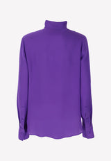 Valentino Long-sleeved Silk Blouse with Bow Detail Purple 1B3AB3Y31MH 7D6