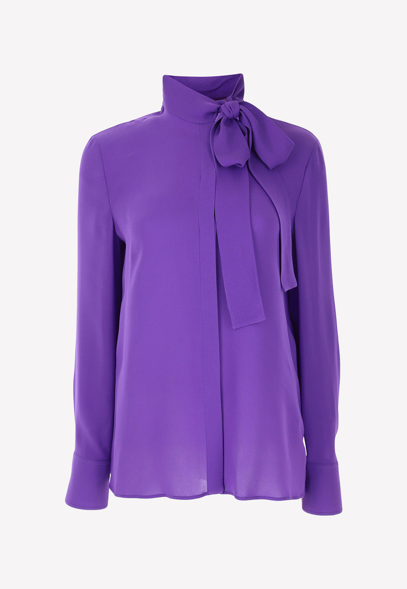 Valentino Long-sleeved Silk Blouse with Bow Detail Purple 1B3AB3Y31MH 7D6