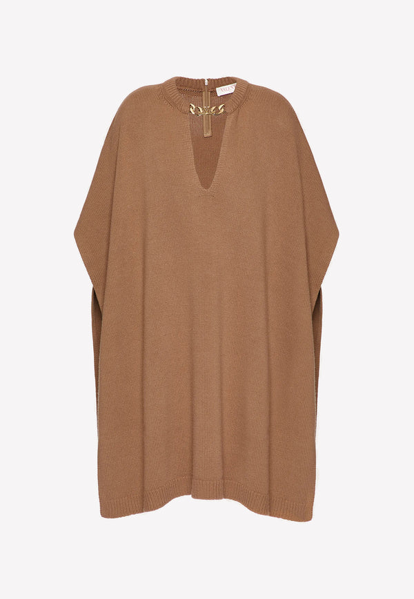 Valentino VLogo Chain Cashmere Wool Poncho Brown 1B3KS01V7F5 954