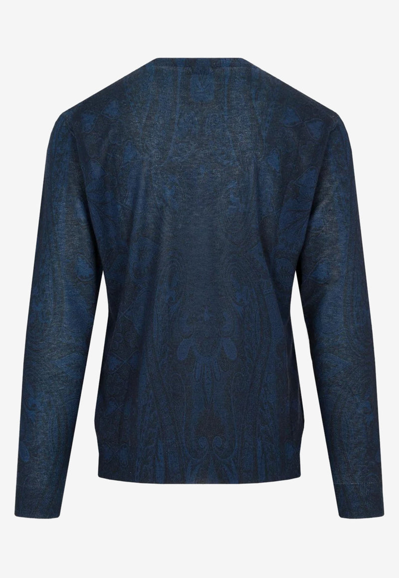 Etro Paisley Knit Sweater in Silk and Cashmere Navy 1M064-9958 0200