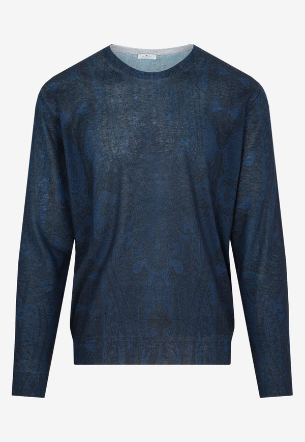 Etro Paisley Knit Sweater in Silk and Cashmere Navy 1M064-9958 0200