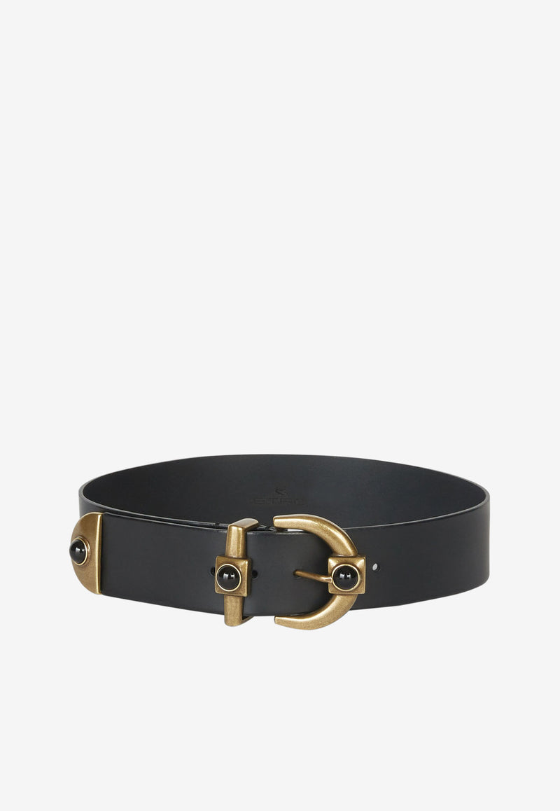 Etro Crown Me Belt in Calf Leather Black 1N846-2876 0001