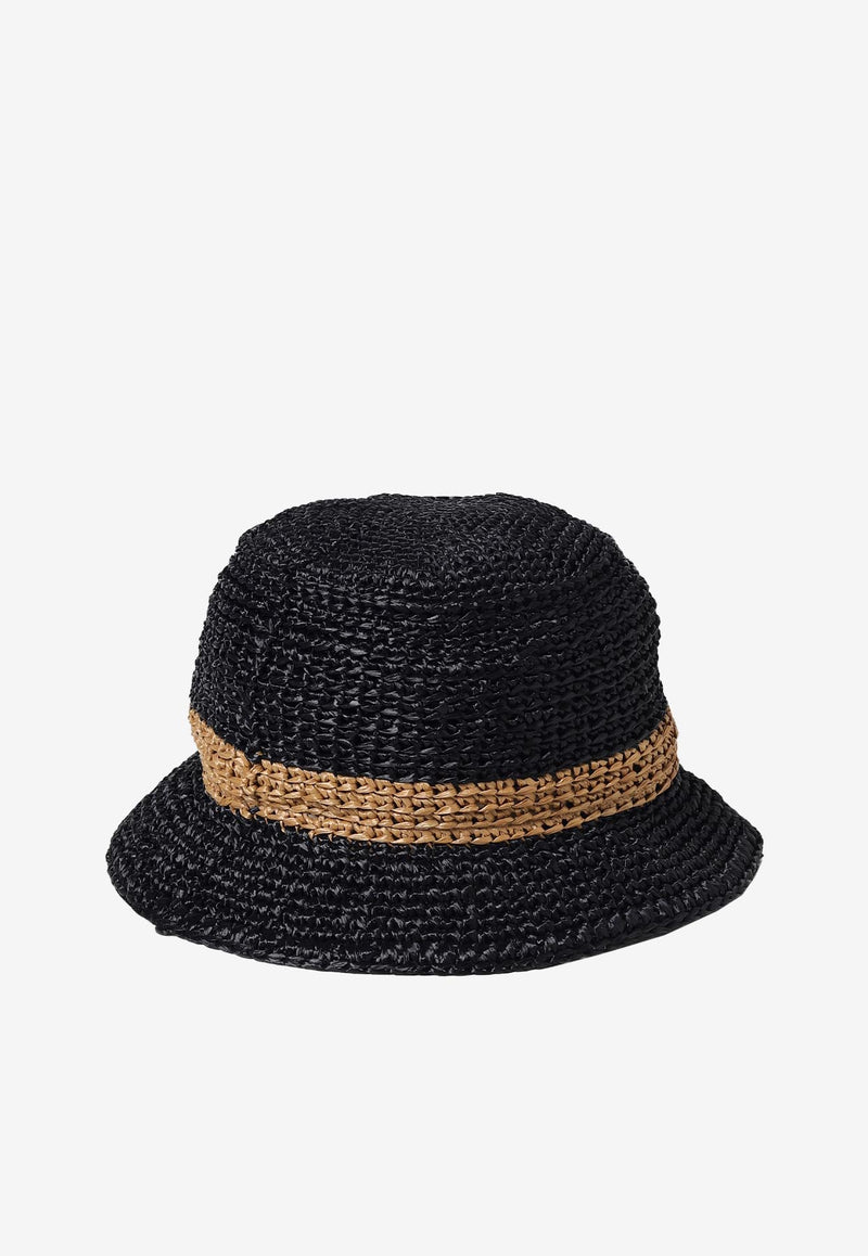 Etro Logo-Patch Raffia Hat Black 1T706-9927 0001