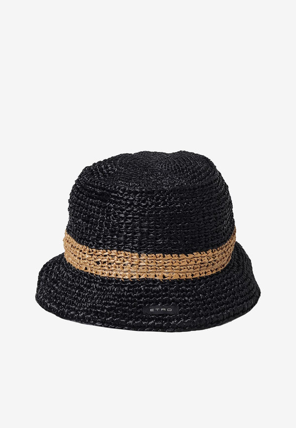 Etro Logo-Patch Raffia Hat Black 1T706-9927 0001