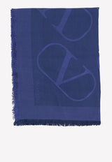 Valentino VLogo Jacquard Frayed Edge Scarf Blue 1W2EB104AJB 788