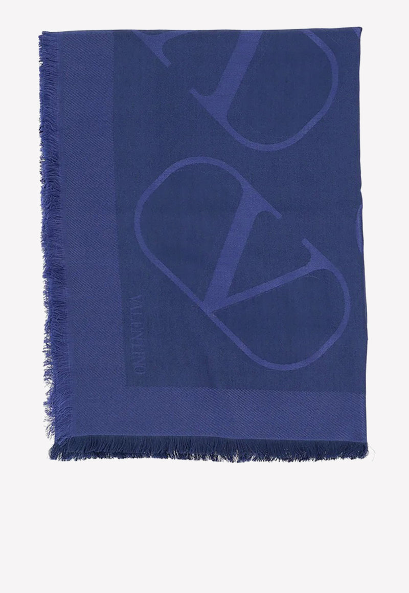 Valentino VLogo Jacquard Frayed Edge Scarf Blue 1W2EB104AJB 788