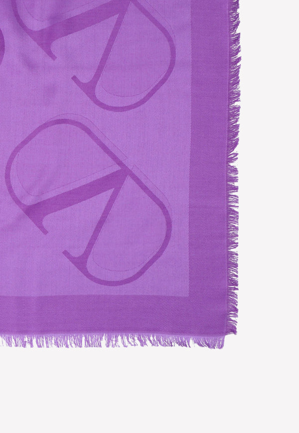 Valentino VLogo Jacquard Frayed Edge Scarf Purple 1W2EB104AJB 7D6