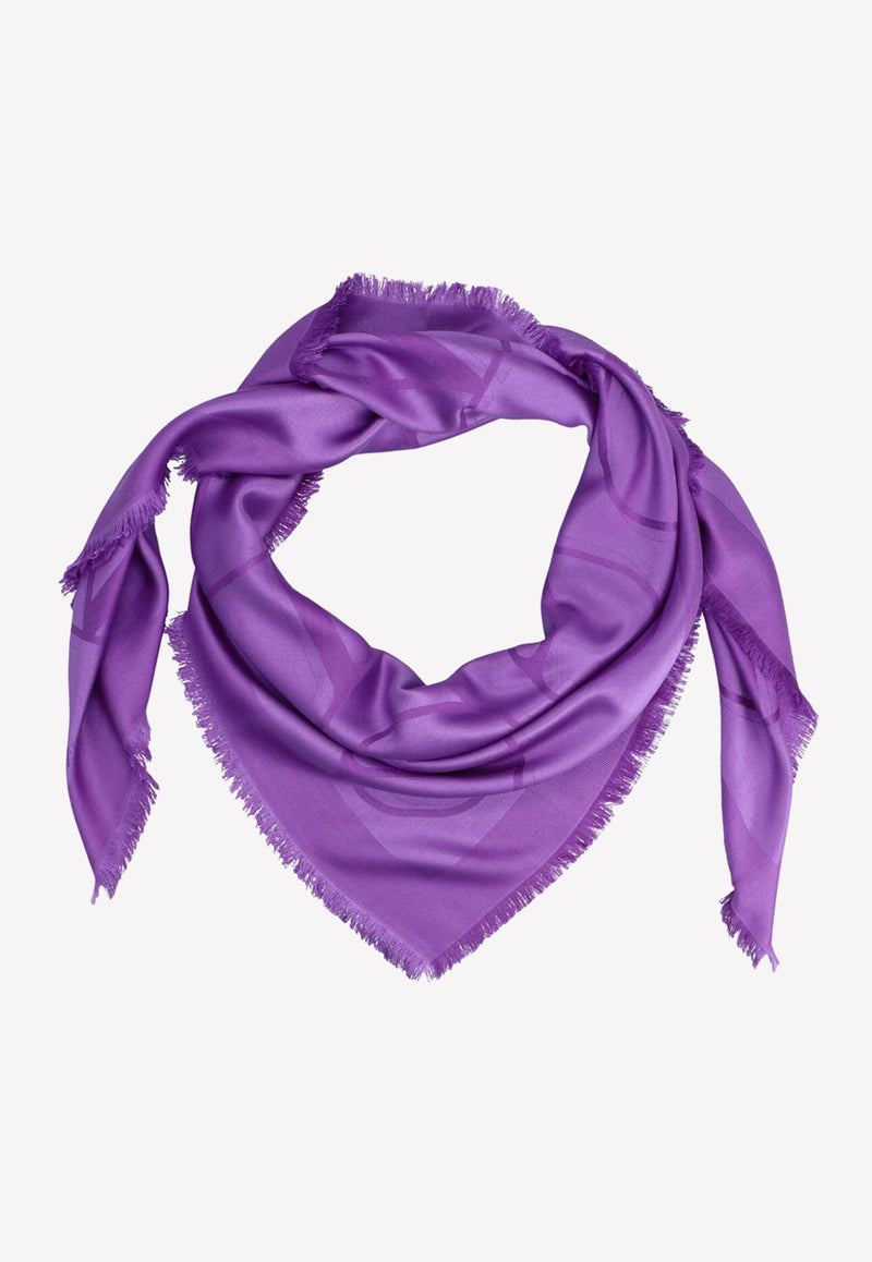 Valentino VLogo Jacquard Frayed Edge Scarf Purple 1W2EB104AJB 7D6