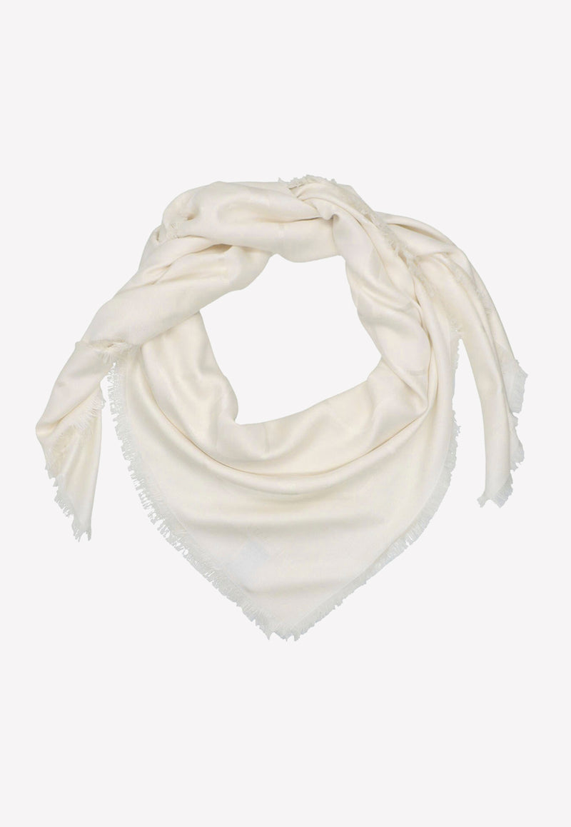 Valentino VLogo Jacquard Frayed Edge Scarf Ivory 1W2EB104AJB A03