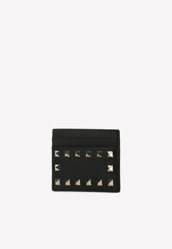 Valentino Rockstud Logo Cardholder in Grained Leather Black 1W2P0486VSH 0NO