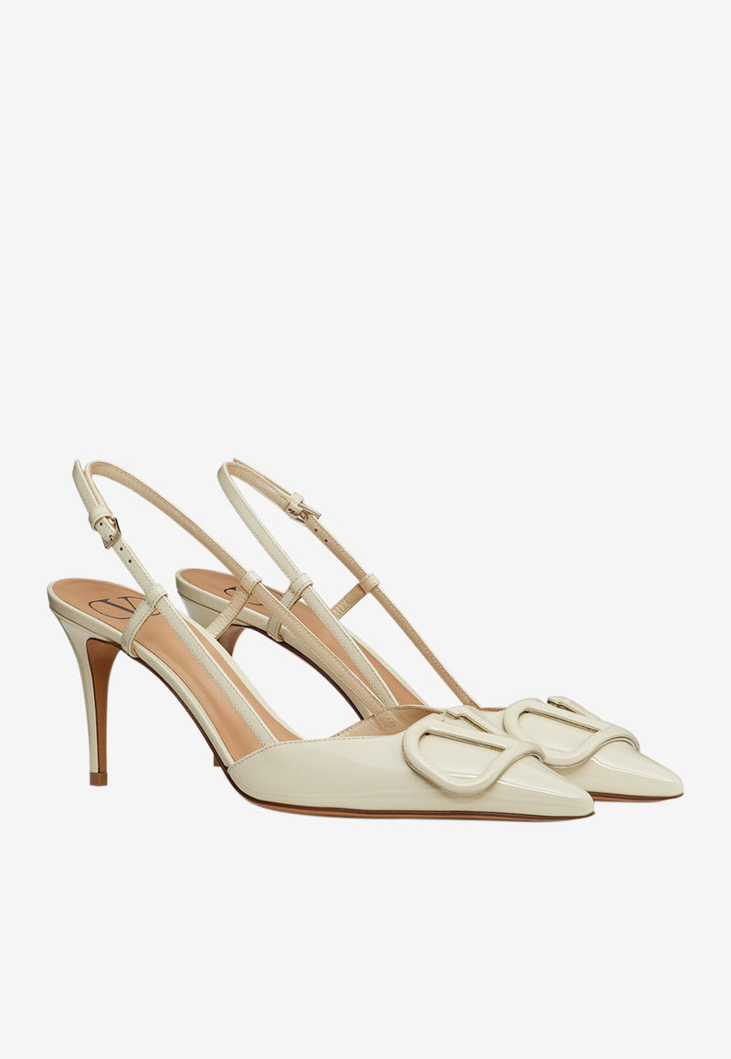 Valentino 80 VLogo Patent Leather Slingback Pumps Ivory 1W2S0R01TMK I16