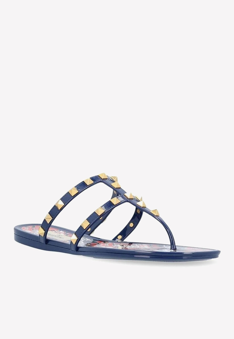 Valentino Roman Stud Flat Thong Sandals Blue 1W2S0T84XGJ BC1