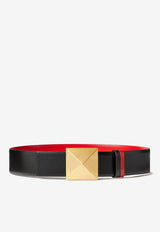 Valentino One Stud Reversible Belt in Shiny Calf Leather Black 1W2T0X29QTN 0SM