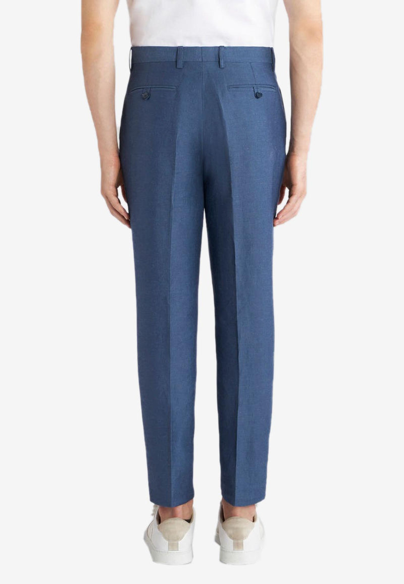 Etro Linen Blend Tailored Pants Blue 1W715-1057 0250