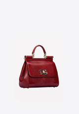 Dolce 
Gabbana Medium Sicily Leather Top Handle Bag with DG Crystal Logo Red BB6002 AI742 87515