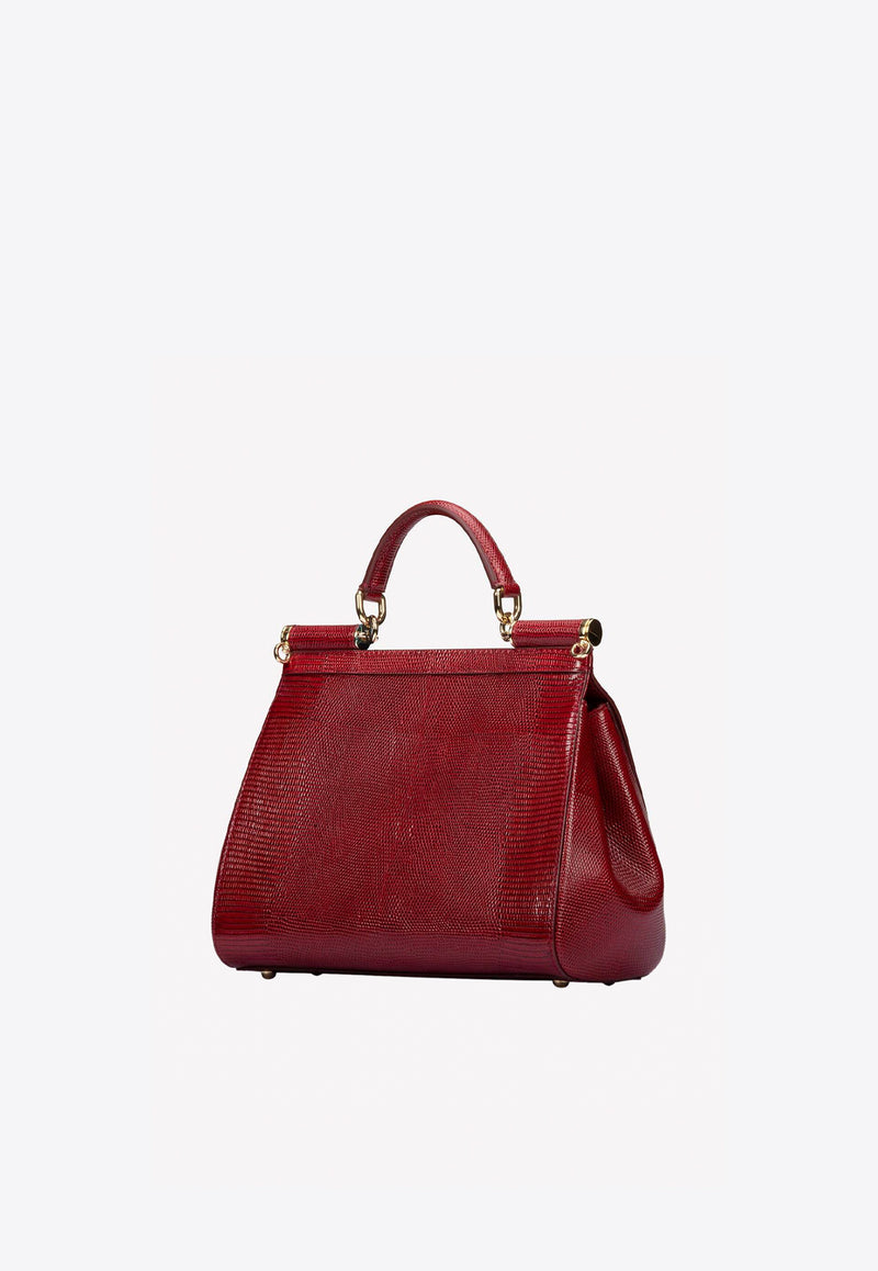 Dolce 
Gabbana Medium Sicily Leather Top Handle Bag with DG Crystal Logo Red BB6002 AI742 87515