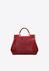 Dolce 
Gabbana Medium Sicily Leather Top Handle Bag with DG Crystal Logo Red BB6002 AI742 87515