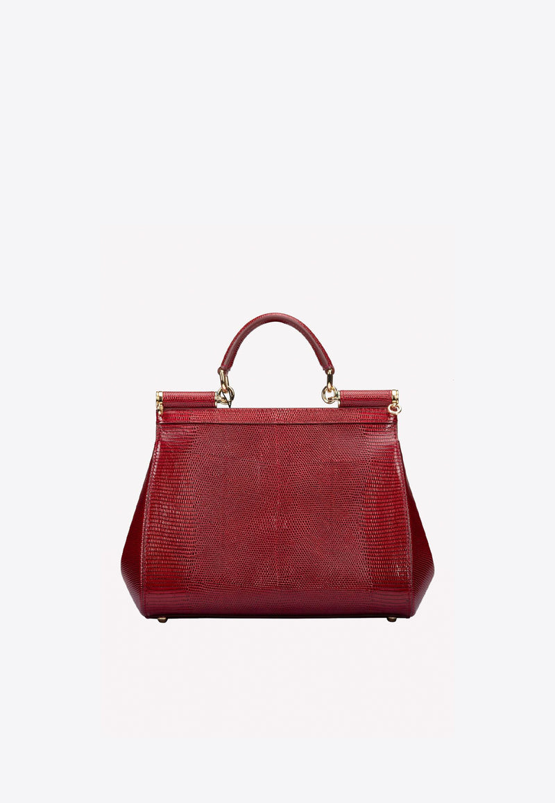 Dolce 
Gabbana Medium Sicily Leather Top Handle Bag with DG Crystal Logo Red BB6002 AI742 87515