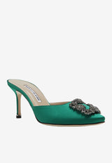 Manolo Blahnik Hangisimu 70 Satin Mules with FMC Crystal Buckle HANGISIMU FMC 70 GREEN 3206 0726-0050