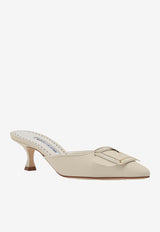 Manolo Blahnik Maysale 50 Pearl Buckle Silk Mules White MAYSALE 050 CREAM 1110 0255-0013