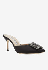 Manolo Blahnik Hangisimu 70 Satin Mules with FMC Crystal Buckle HANGISIMU FMC 70 BLACK 0015 0726-0054